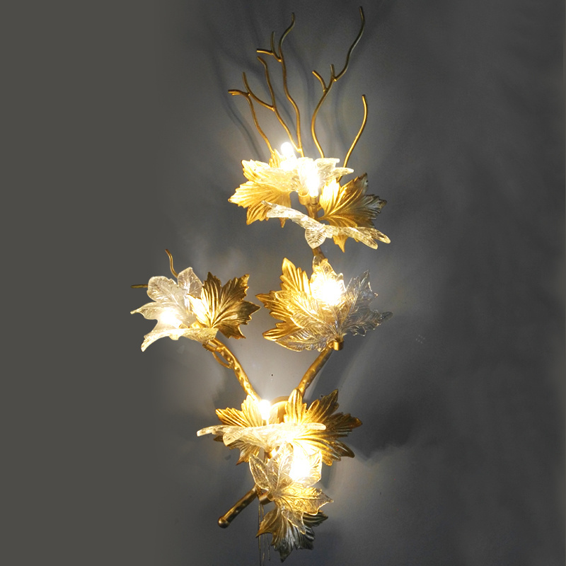 Maple leaf shape modern Gold foil wall lamps for Bathroom and hallway light