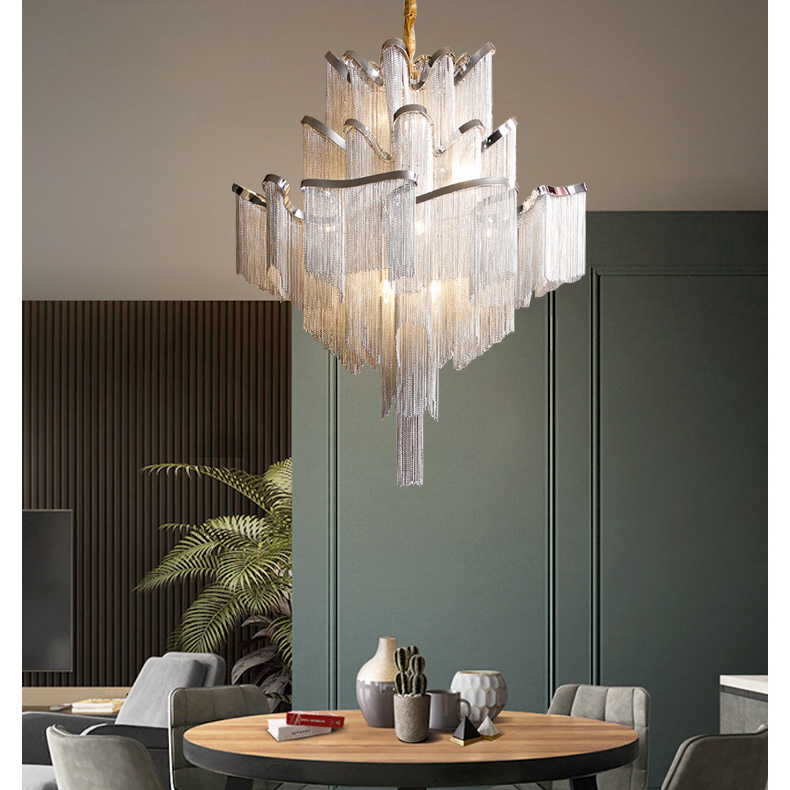 0807-4 Italian light luxury Atlantis stylish aluminum chain chandelier, villa living room dining room lamp hotel chandelier