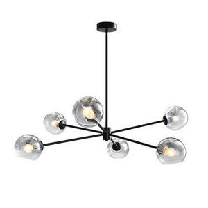 Modern Chandelier Indoor Black Body Glass Pendant Light 6 Lights Ceiling Hanging Light Fixtures for Kitchen Bedroom Dining Room