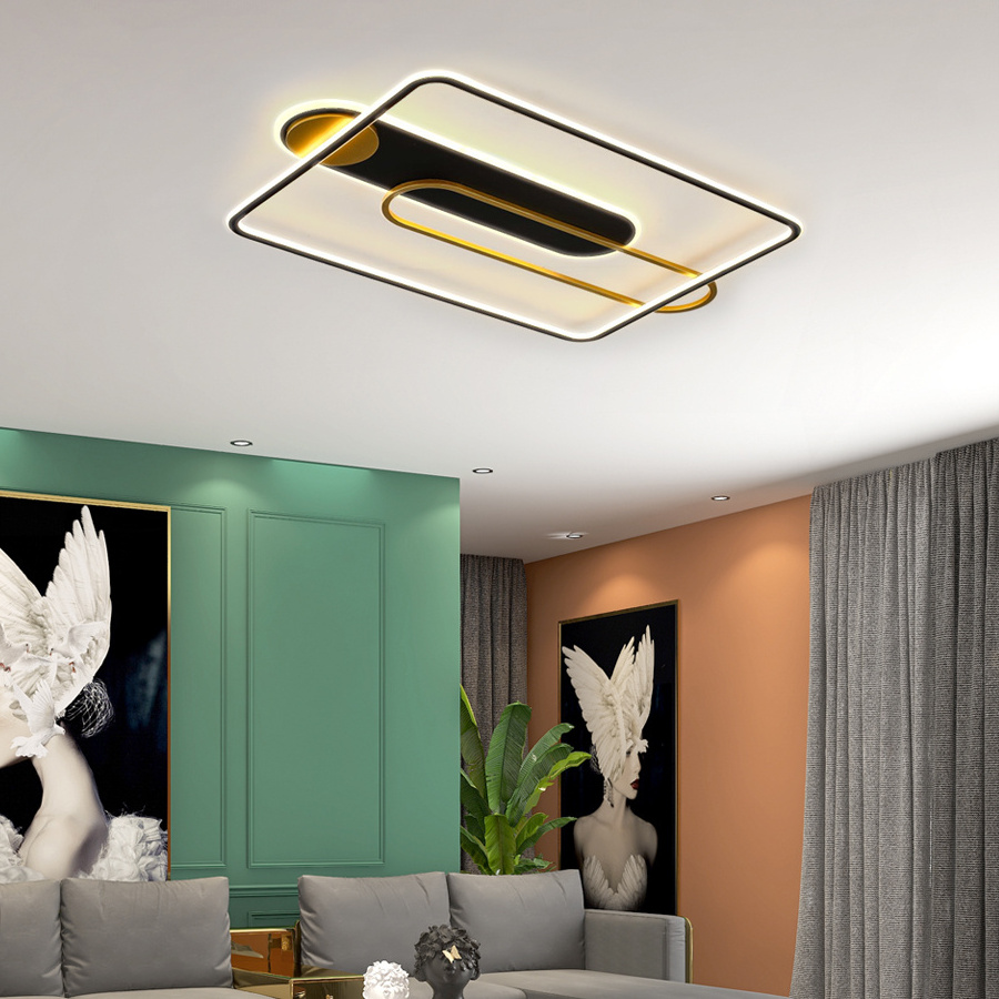 110W Three Light Colors Rectangular Fixture Remote Control Iron Acrylic Led Intelligent Ceiling Lamp for Living Room