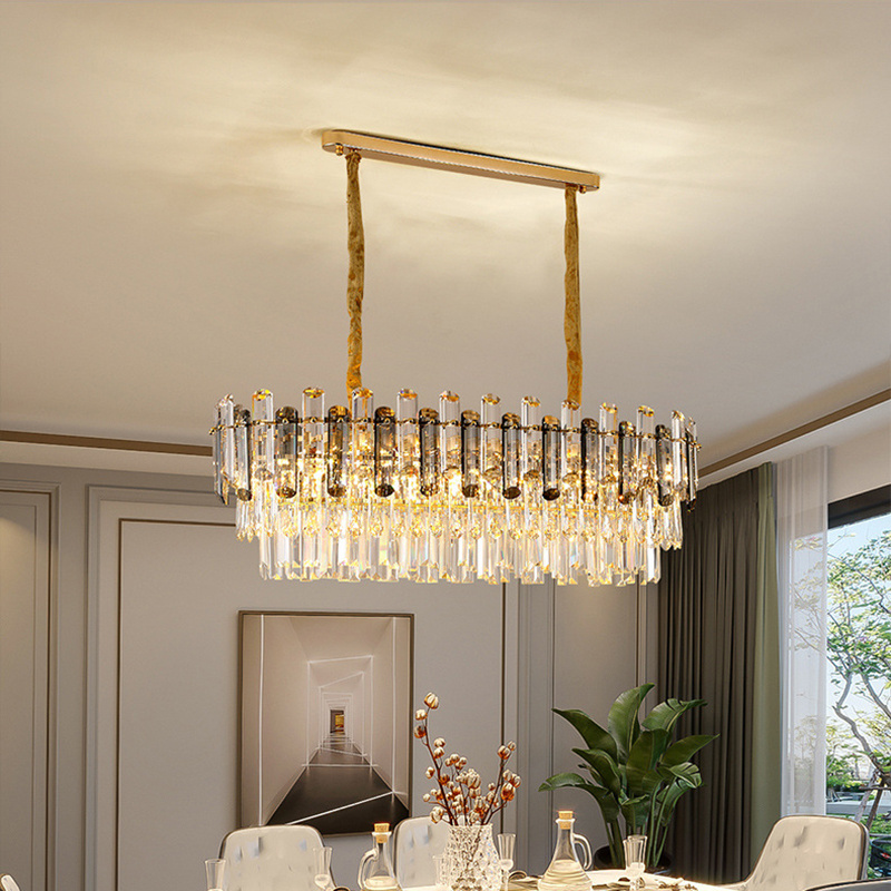 Luxury Crystal Led Ceiling Chandelier Live Room Creative Pendant Lamp Rectangle Hanging Lamp Fixture Smoky Gray Kitchen Lustre