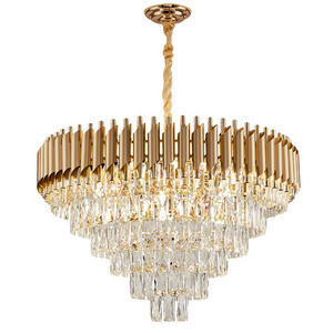 Round indoor luxury ceiling chandelier black gold LED home modern crystal Chandeliers & Pendant Lights Hanging Lamp