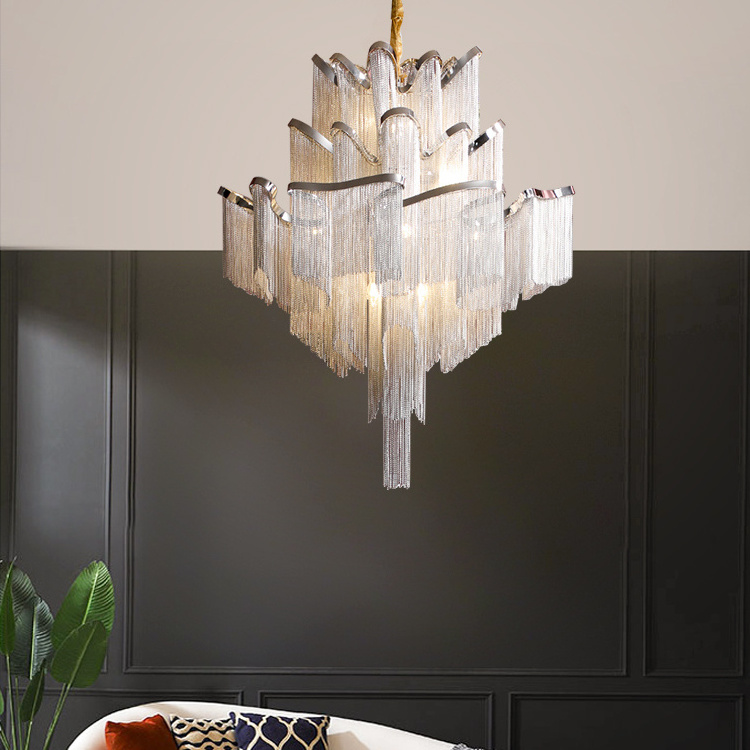 0807-4 Italian light luxury Atlantis stylish aluminum chain chandelier, villa living room dining room lamp hotel chandelier