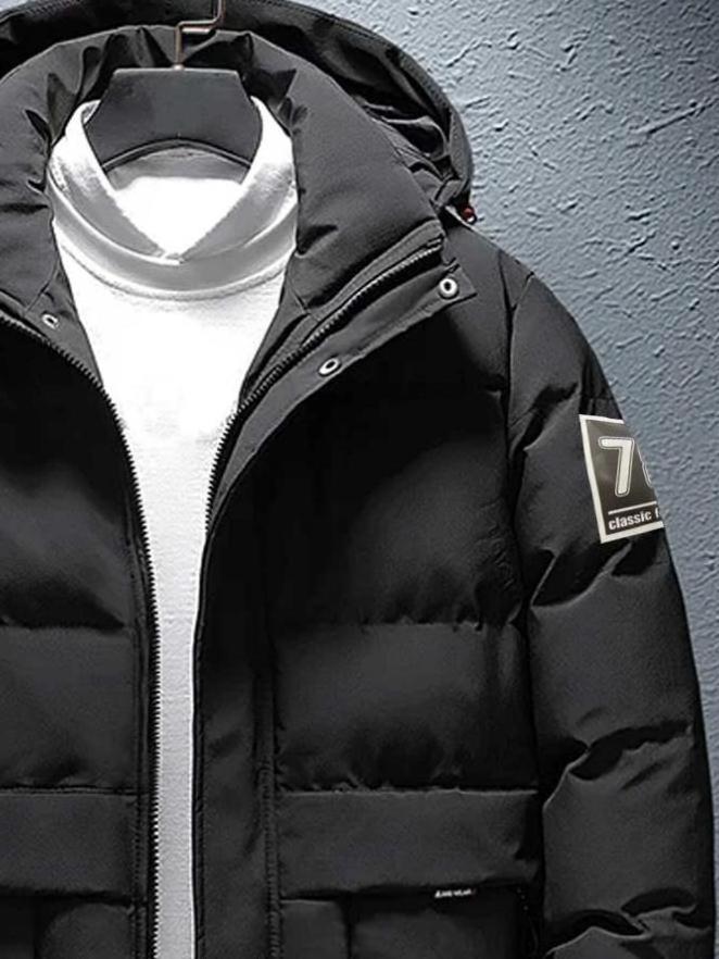 New arrival high quality letter patched detail puffer jacket custom zipper hooded  winter puffer coats for men