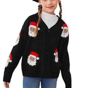 Wholesale supplier button front oversized cardigan hot sale loose fit open front santa girls cardigan sweater for christmas