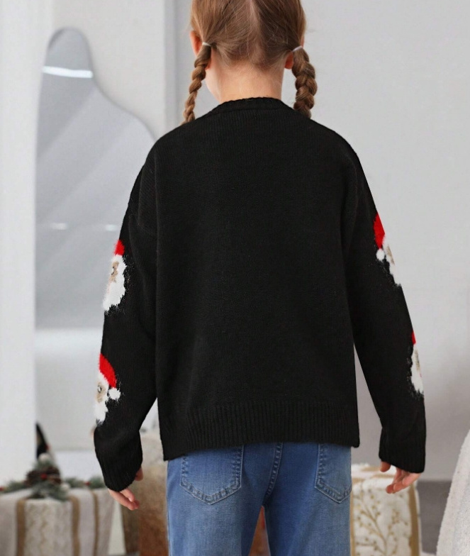 Wholesale supplier button front oversized cardigan hot sale loose fit open front santa girls cardigan sweater for christmas