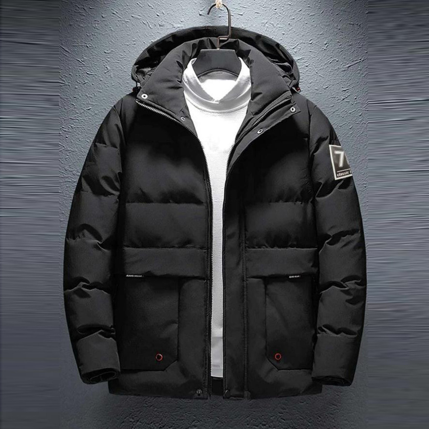 New arrival high quality letter patched detail puffer jacket custom zipper hooded  winter puffer coats for men