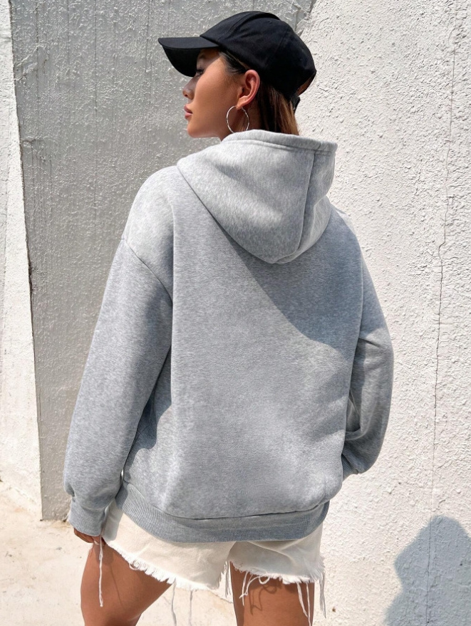 New Arrival Heavy Cotton Pullover Hoodie Custom Letter Flocking Kangaroo Pocket Drop Shoulder Chenille Embroidery Hoodie Women