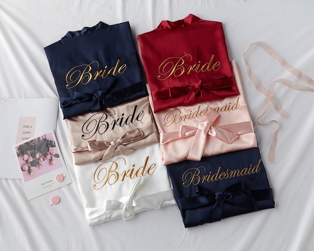 Hot Sale Personalized Embroidery Satin Robe Women Wedding Bride and Bridesmaid Robes Silk Bridal Robes