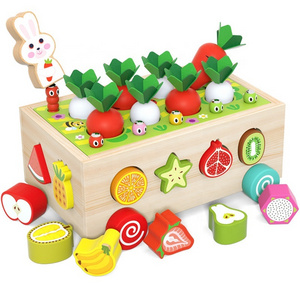 Carrot Harvest Game Wooden Shape Sorting Toy Car Kids Montessori Toys Preschool Early Learning Educational Toys for Baby Toddler