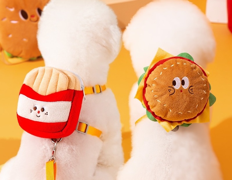 New Design Dog Backpack Lead Rope Adjustable Cute Hamburger Chips Shape Pet Cat Harness