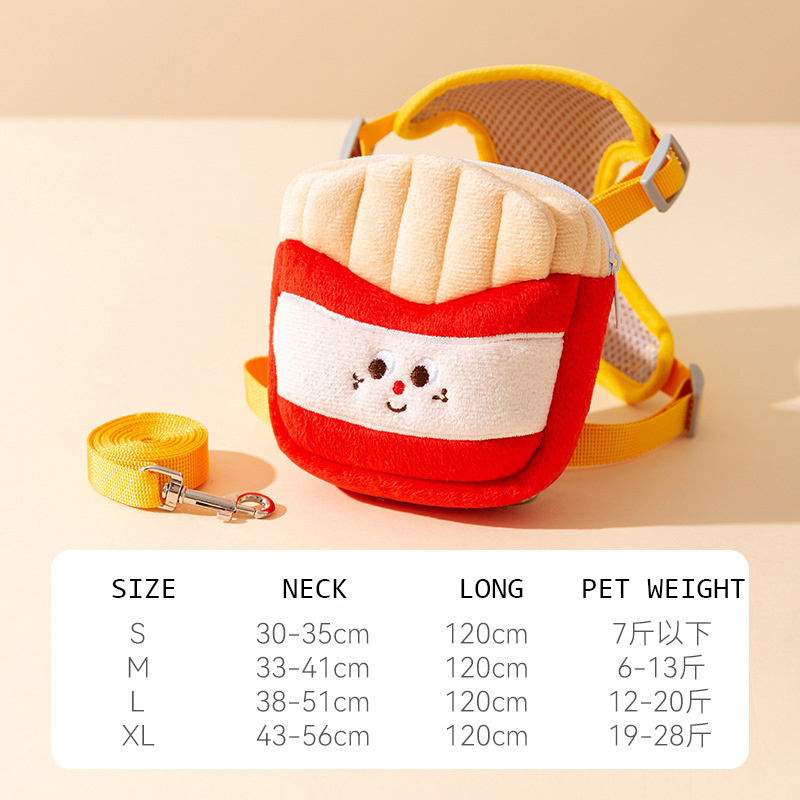 New Design Dog Backpack Lead Rope Adjustable Cute Hamburger Chips Shape Pet Cat Harness