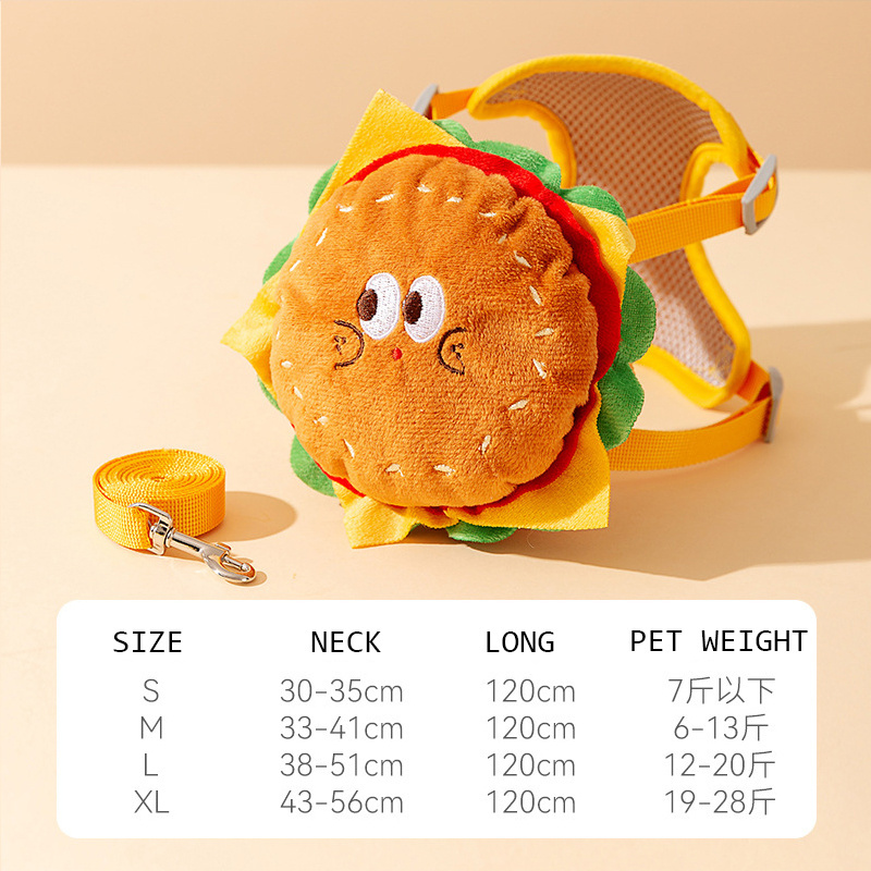 New Design Dog Backpack Lead Rope Adjustable Cute Hamburger Chips Shape Pet Cat Harness