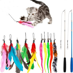 Drop Shipping 2023 New Trend Custom Retractable Cat Toy Wand Stick Cat Teaser Playing Toy With Feather