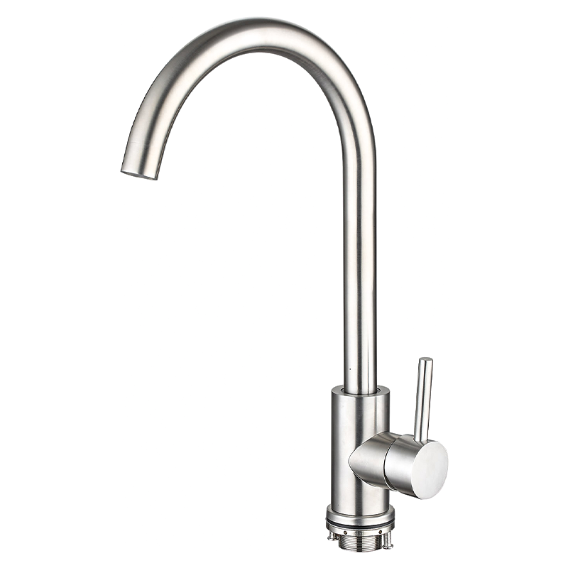 Brass Cartridge Silver Long Neck Single Handle Universal Rotatable Tap Hot and Cold Kitchen Mixer Faucet