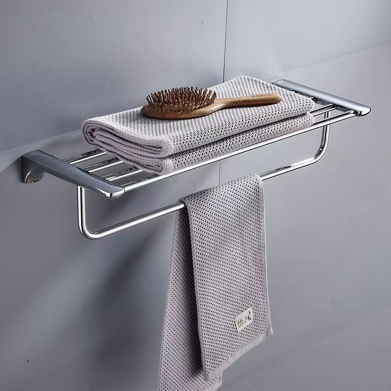 modern  SUS304 towel rack Towel Rack for Bathroom Towel Storage Wall Mounted Shelf with Bar Hooks No Assembly Required