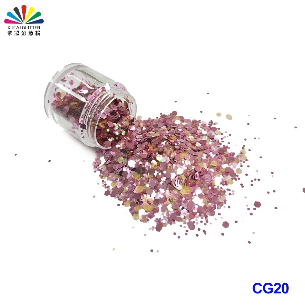 Bulk chunky holographic polyester hexagon glitter wholesale cosmetic nail glitter