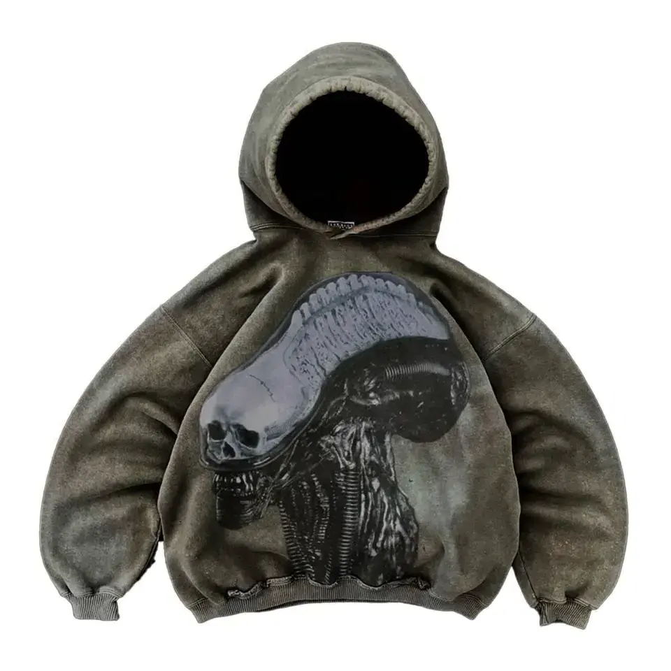 High quality Manufacturer Patten Cotton Custom Logo Dtg Screen Print French Terry Vintage Acid Washed Cropped Hoodie Men