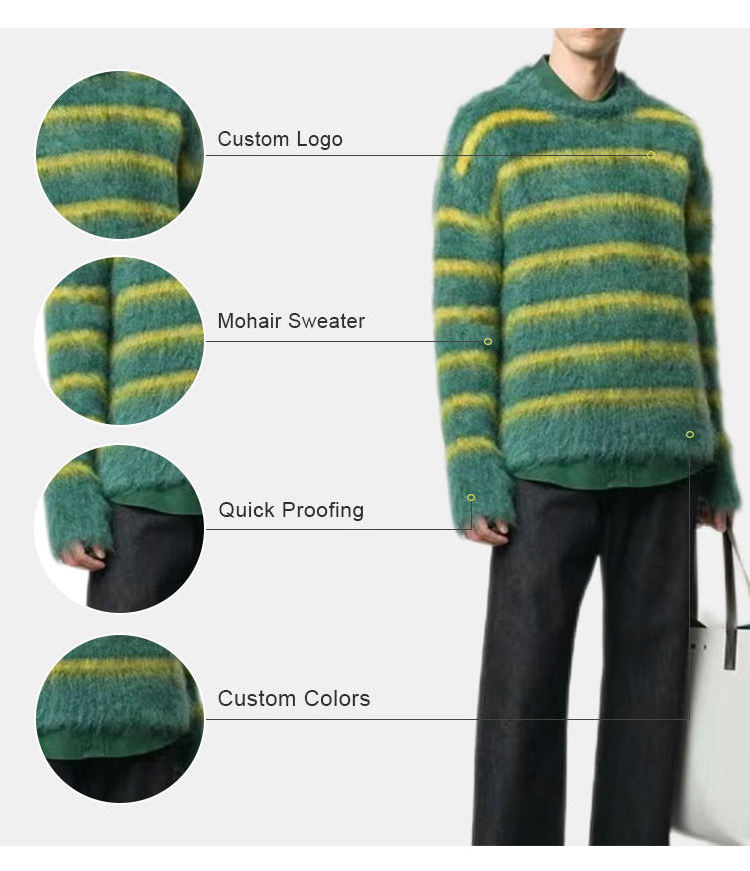 High Street Pattern Winter Striped 7gg Pullover Knitted Custom Logo Irregular Jacquard Sweater Mohair For Men