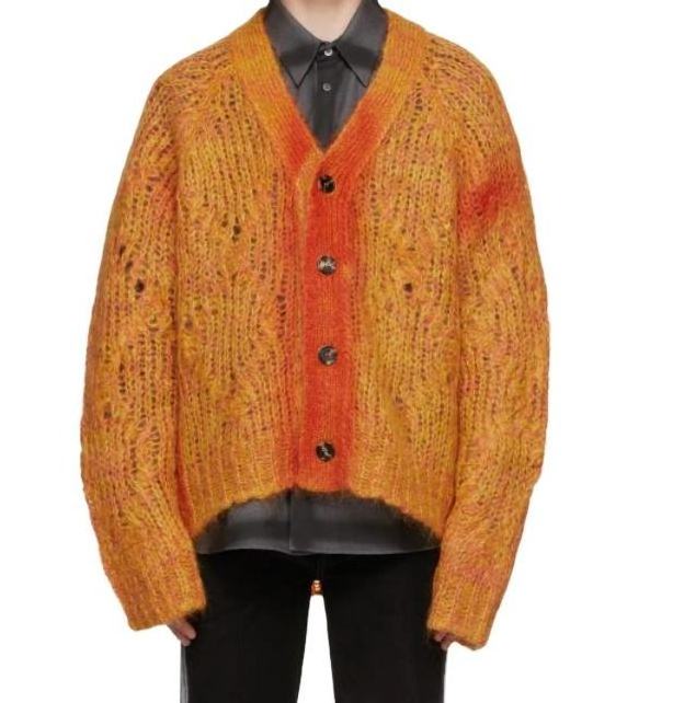 OEM Long Sleeve Knit Winter Striped Mohair Blend Cardigan Sweater Men Mohair Fuzzy Knitwear