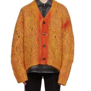 OEM Long Sleeve Knit Winter Striped Mohair Blend Cardigan Sweater Men Mohair Fuzzy Knitwear