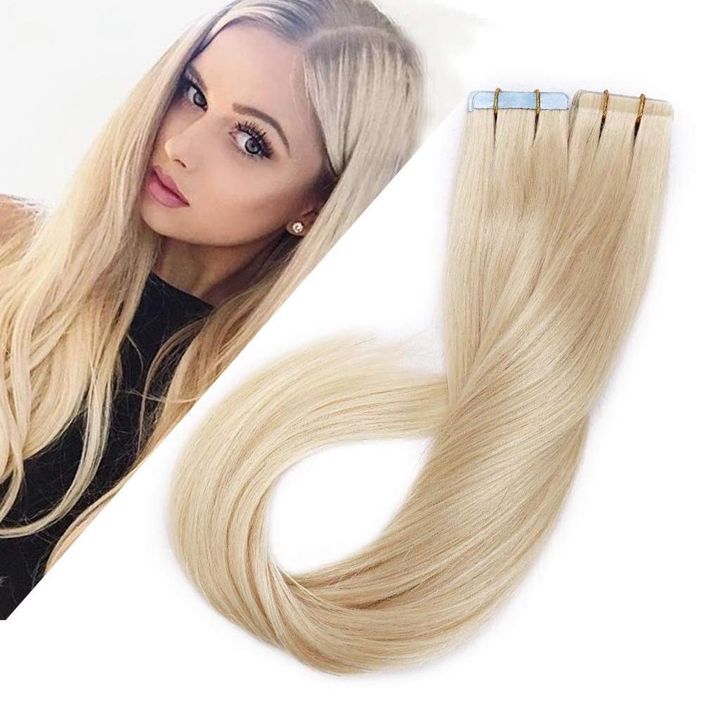 Factory Supplier Tangle Free Shedding Free Remy 100% Human Adhesive Tape Hair Extension For White Women