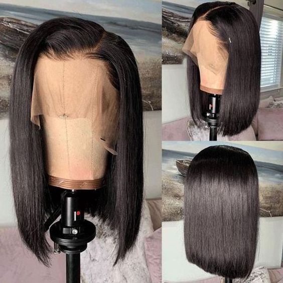 Cheap 10 Inch Highlight Piano Color Blunt Cut Double Drawn Bone Straight Raw Original Brazilian Human Hair Lace Bob Wig