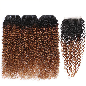 Two Tone Ombre Brazilian Hair Bundles Kinky Curly #27 Honey Blonde Human Hair Extensions 1B/4/30 Remy Hair Weave