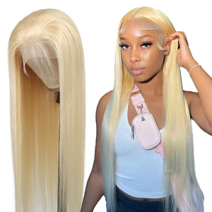 613 lace frontal wig vendors virgin Brazilian wigs for black women natural color blonde 13x4 transparent lace human hair wig