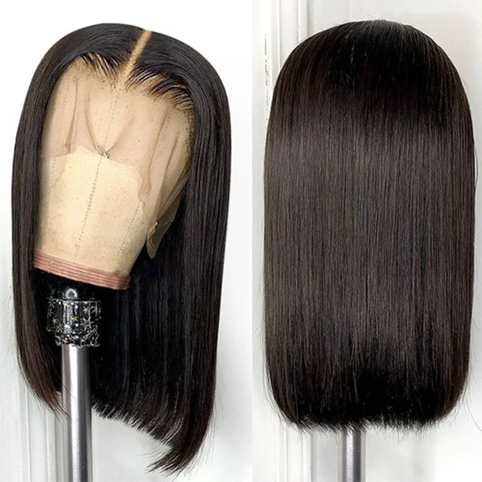 Cheap 10 Inch Highlight Piano Color Blunt Cut Double Drawn Bone Straight Raw Original Brazilian Human Hair Lace Bob Wig