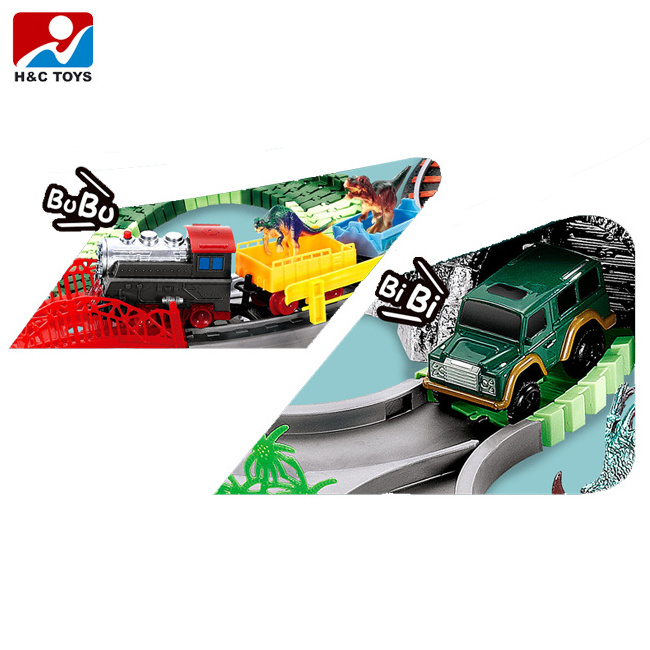 259PCS rail electric car train dinosaur set diy slot toy toddler toys race track