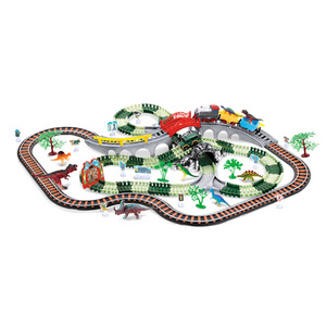 259PCS rail electric car train dinosaur set diy slot toy toddler toys race track