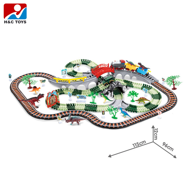 259PCS rail electric car train dinosaur set diy slot toy toddler toys race track