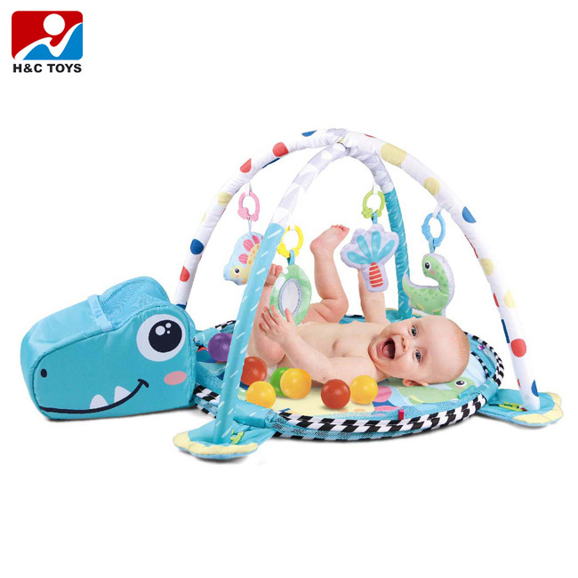 Kid dinosaur activity gym fitness rack ball pit pool 30pcs ocean balls baby play mat with fence