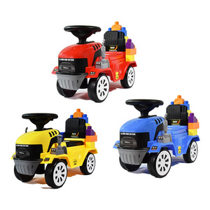 Plastic light and music free wheel engineering truck with 20pcs blocks kids ride on car