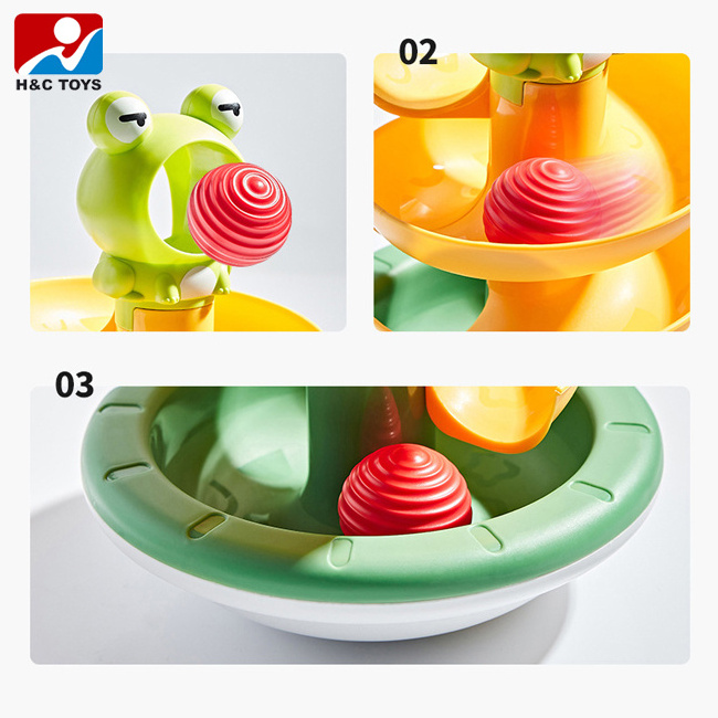 Early educational track spinning roly poly toys cute frog ball drop and roll swirling tower for baby tumbler toy