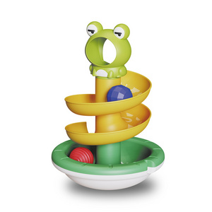 Early educational track spinning roly poly toys cute frog ball drop and roll swirling tower for baby tumbler toy