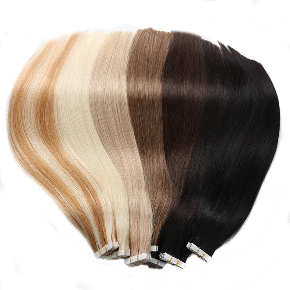 Wholesale raw indian hair  9A Russian Remy Extensions Double Drawn Tape In Hair Extensions Virgin Human Tape Hair