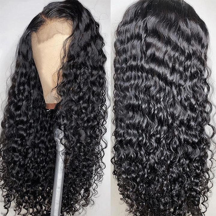 Uniky Top Quality Natural Color Water Wave Wigs brazilian 100%Human Hair 13X4 Lace Pre Plucked Wig Virgin Hair Vendors Dropship