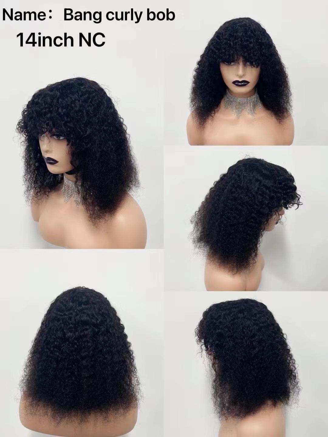 Cheap Price Afro Kinky Curly Bob Wig With Bangs Machine Made Wigs For Black Women Brazilian Curly T Part Human Hair Wigs