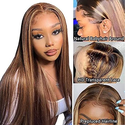 Uniky virgin straight human hair cuticle aligned 13x4 4x4 150% 180% 200% lace front wigs piano highlight ombre color wig