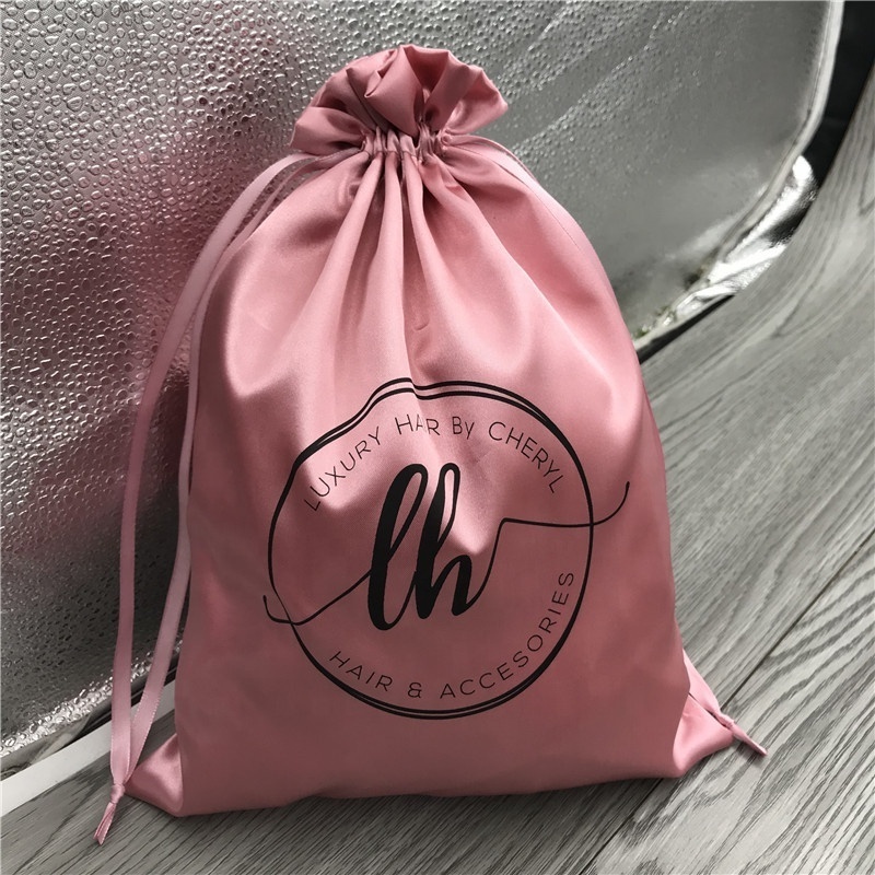 Recyclable wig bags hair packaging, custom logo hair bundle satin bags