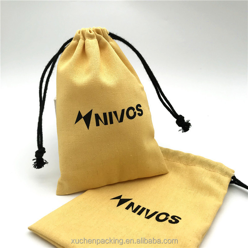 Custom Cotton Pouch With Logo Printed Cotton Packaging Bag for Building Block Yellow Cotton Cosmetic Pouch