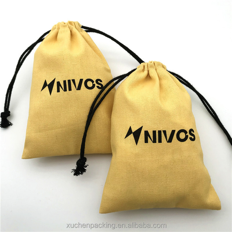 Custom Cotton Pouch With Logo Printed Cotton Packaging Bag for Building Block Yellow Cotton Cosmetic Pouch