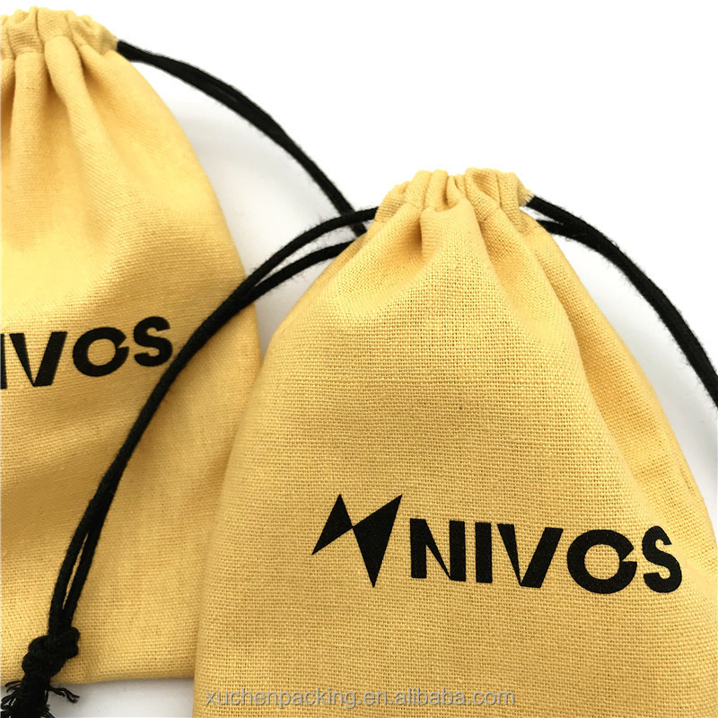 Custom Cotton Pouch With Logo Printed Cotton Packaging Bag for Building Block Yellow Cotton Cosmetic Pouch