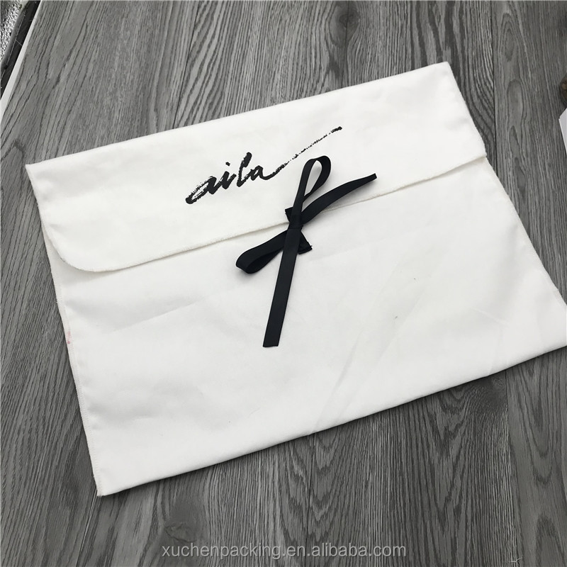 Soft Twill Cotton Envelope Cloth Shoe Dust Packaging Pouch With Flap Custom Logo Printed Drawstring 100% Cotton Dust Bag