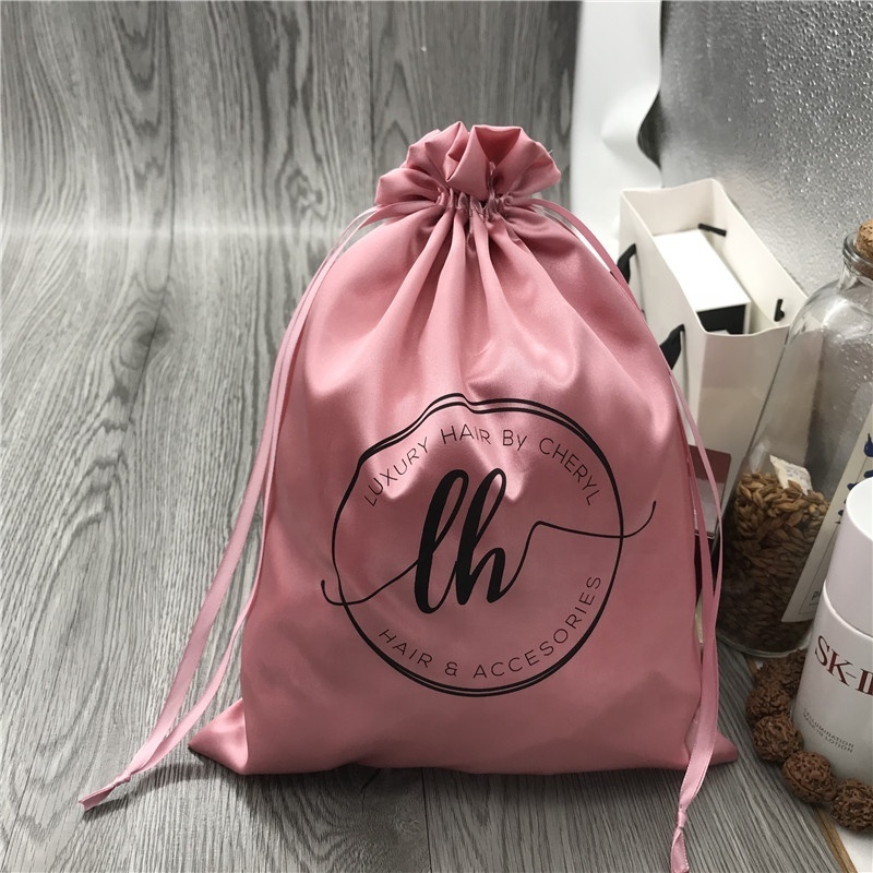 Recyclable wig bags hair packaging, custom logo hair bundle satin bags