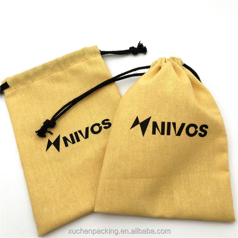 Custom Cotton Pouch With Logo Printed Cotton Packaging Bag for Building Block Yellow Cotton Cosmetic Pouch