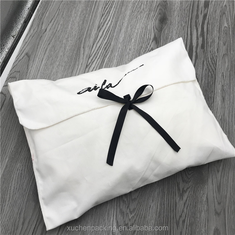 Soft Twill Cotton Envelope Cloth Shoe Dust Packaging Pouch With Flap Custom Logo Printed Drawstring 100% Cotton Dust Bag