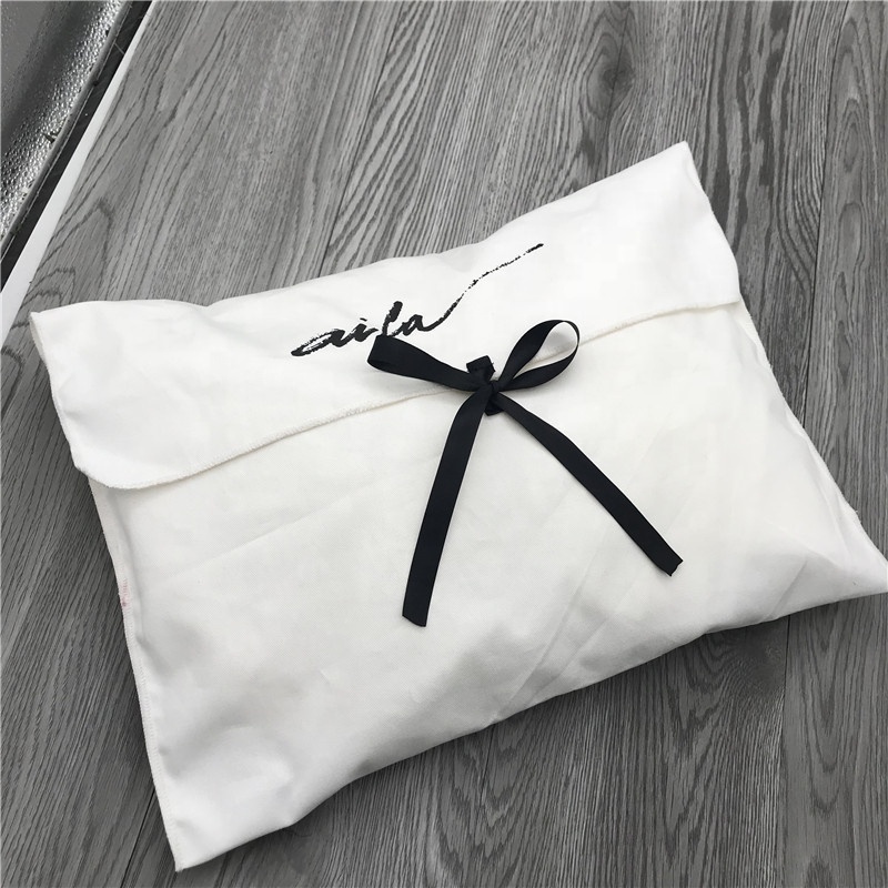 Soft Twill Cotton Envelope Cloth Shoe Dust Packaging Pouch With Flap Custom Logo Printed Drawstring 100% Cotton Dust Bag